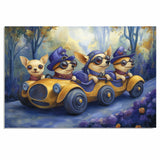 Whimsical Wizard Cats Racing in Enchanted Cars for Fantasy Lovers and Playful Spaces on Ready to Hang 1.5" Thick Canvas Wrap, Floating Framed Canvas, Flat Rolled Canvas