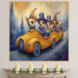 Whimsical Chihuahua Dogs Riding In Fantasy Car Through Magical Kingdom Artwork For Dog Lovers And Storybook Home Decor on Ready to Hang 1.5" Thick Canvas Wrap, Floating Framed Canvas, Flat Rolled Canvas