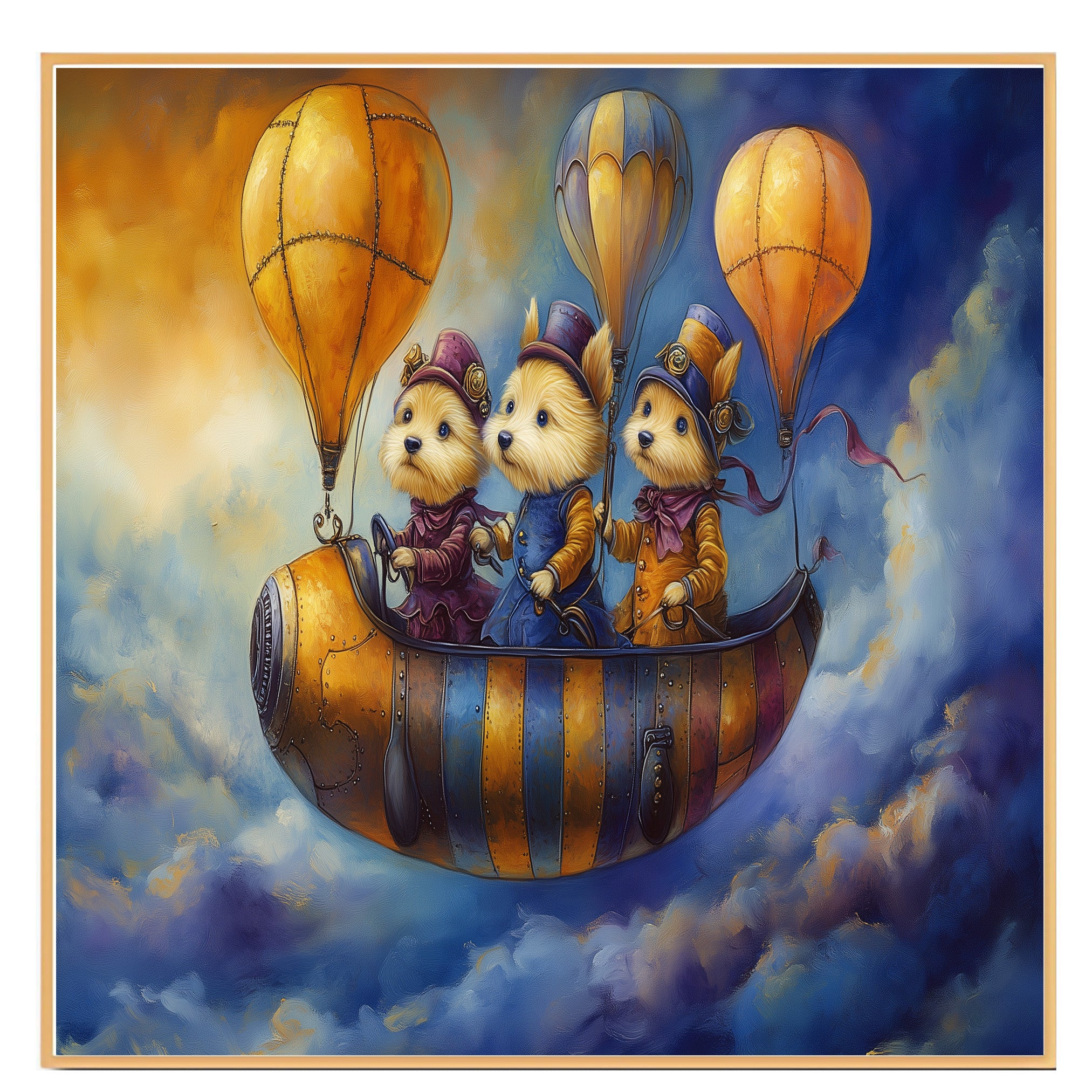 Chihuahua Dogs Riding Vintage Car In Whimsical Forest Fantasy Scene For Dog Lovers And Imaginative Spaces on Ready to Hang 1.5" Thick Canvas Wrap, Floating Framed Canvas, Flat Rolled Canvas