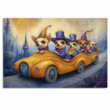 Whimsical Chihuahua Dogs Riding In Fantasy Car Through Magical Kingdom Artwork For Dog Lovers And Storybook Home Decor on Ready to Hang 1.5" Thick Canvas Wrap, Floating Framed Canvas, Flat Rolled Canvas