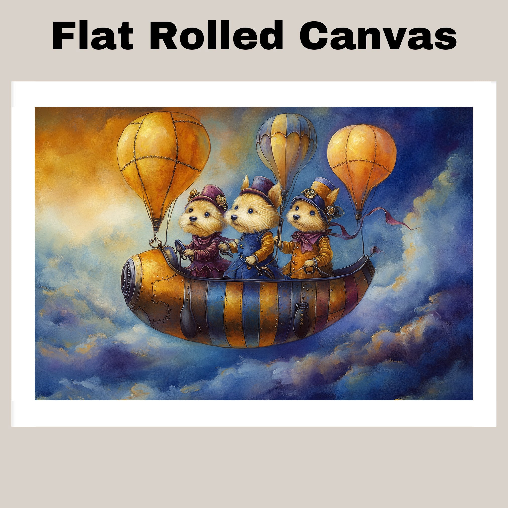 Chihuahua Dogs Riding Vintage Car In Whimsical Forest Fantasy Scene For Dog Lovers And Imaginative Spaces on Ready to Hang 1.5" Thick Canvas Wrap, Floating Framed Canvas, Flat Rolled Canvas