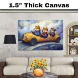 Dogs Flying In Colorful Steampunk Airship Through Dreamy Skies Fantasy Adventure Artwork For Animal Lovers on Ready to Hang 1.5" Thick Canvas Wrap, Floating Framed Canvas, Flat Rolled Canvas