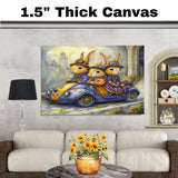 Whimsical Dogs Soaring Through The Sky In Flying Vintage Car Fantasy Artwork For Animal Lovers And Dreamy Spaces on Ready to Hang 1.5" Thick Canvas Wrap, Floating Framed Canvas, Flat Rolled Canvas