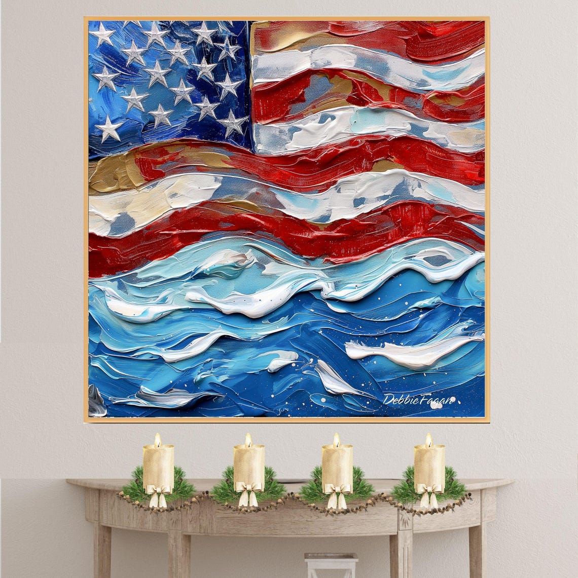 US Flag, Patriotic Wall Art, Large American Flag on 1.5" Thick Canvas Wrap, Floating Framed Canvas, Flat Rolled Canvas, Proud to be American